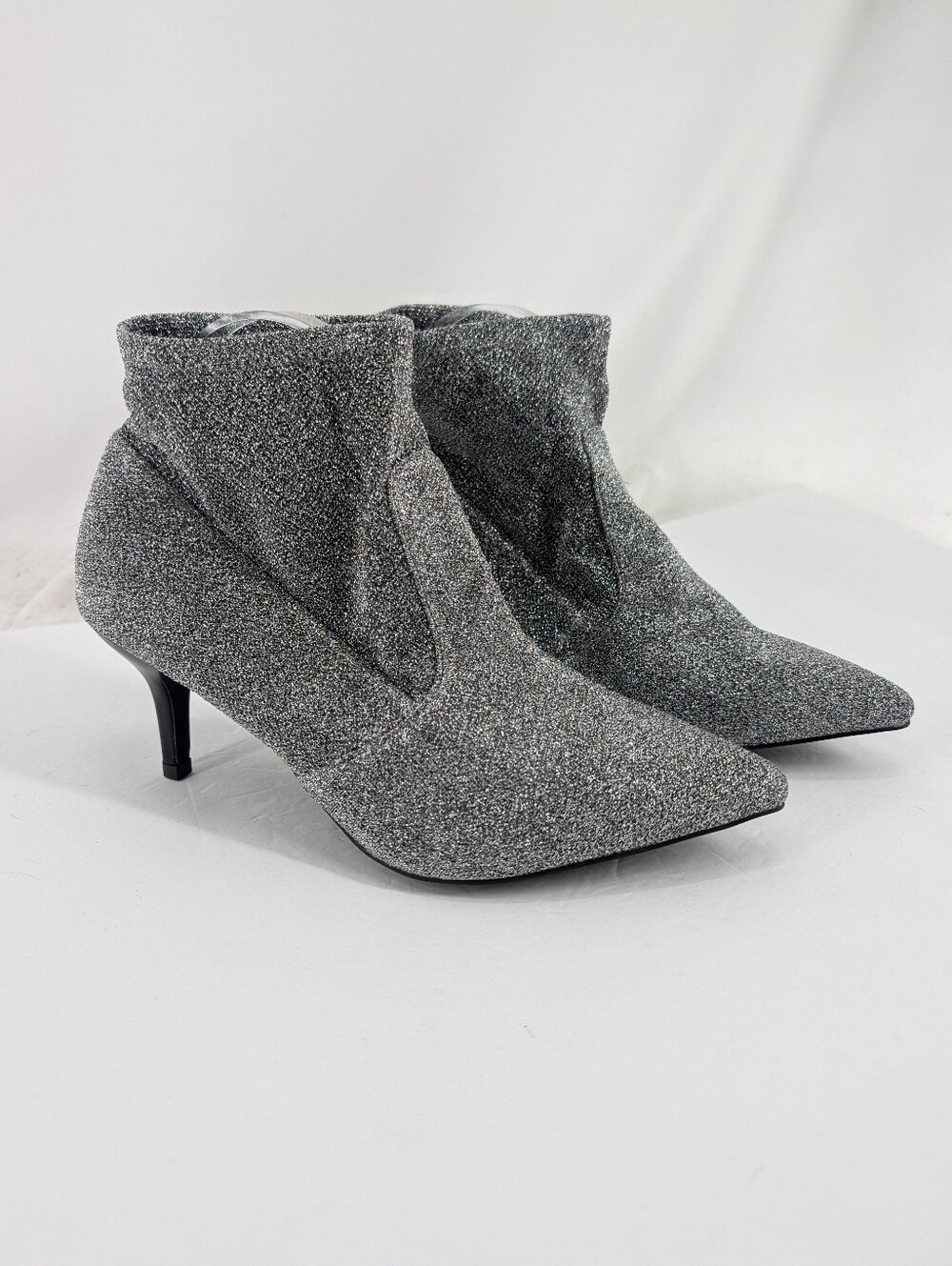NWOB Ellos Knit Sock Metallic Silver Ankle Booties Size 10M Party Statement